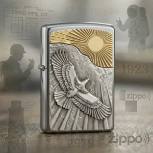 bricheta zippo eagle sun fly cu fundal istoric